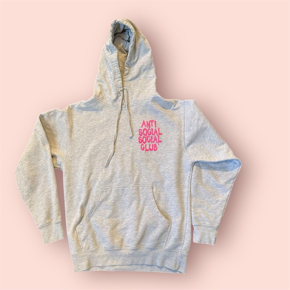 Anti Social Social Club Light Gray Hoodie with Pink Logo